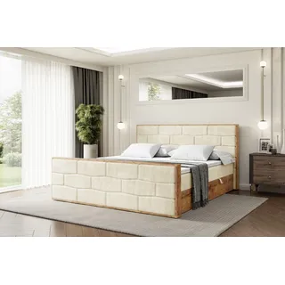 ALTDECOR Boxspringbett mit Matratze und Lattenrost, Topper, Fußteil,Polsterbett mit Bettkasten, Bett mit Stauraum H4-Matratze, Doppelbett, Boxbett  - LOLLI8-Z - 180x200 - Beige Monolith - Beige