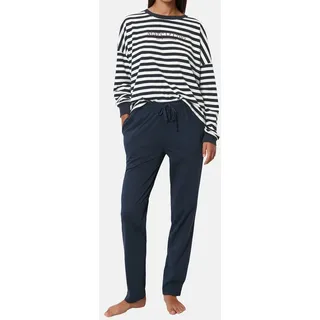 Marc O'Polo Damen Mix&Match Long Pyjama Set, Navy/White, XS EU