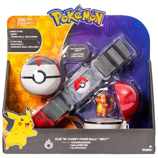 TOMY Pokémon Clip’n Carry Gürtel - Glumanda (4 cm) - Verstellbarer Gürtel mit 2 Pokébällen, Perfekt für Pokémon-Trainer, Offiziell Lizenziert