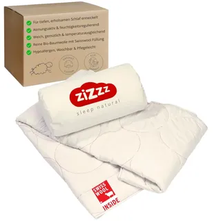 zizzz 4 Jahreszeiten Bio Bettdecke 200x220 cm - Atmungsaktiv & unglaublich weich - Natur Decke mit Swisswool Füllung (290g/m2) - Hochwertiges Duvet für das ganze Jahr