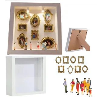 Mini Menschen Figuren Museum,DIY Mini Museum Silhouette Box mit Mini Bilderrahmen Vintage & Miniatur Figuren,DIY Museum of Us Schattenbox mit LED Licht,Stilvolles Geschenk für Valentinstag & Familie