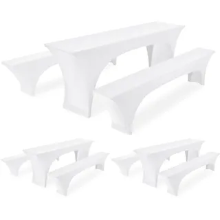 FXKS DREI 3er-Sets Elastische Biertischhussen, Weiß Biertisch und Bankabdeckung,50 cm Tischbreite, 220 x 50 x 70 cm Bierzeltabdeckung für Bankett-Partys im Freien Bierbank