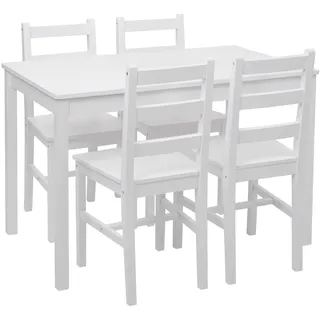 Mendler Esszimmer-Set HWC-F77, Sitzgruppe Esszimmergruppe, Massiv-Holz Landhaus 110cm weiß - Weiß