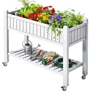 YITAHOME Hochbeete mit Rankgitter, 108,5 x 44 x 89,5 cm, Garten-Rankgitter mit Rädern, Drainagelöchern und Stopfen für Kletterpflanzen, erhöhter Übertopf hält 6,8 kg für Gemüse, Blumen, Obst (weiß)