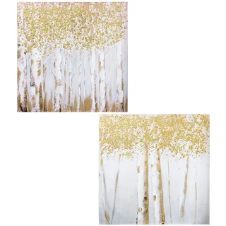 DRW Leinwandbilder-Set mit Bäumen in Gold und Weiß, 80 x 80 x 3 cm