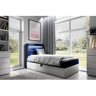 Boxspringbett Gästebett Kinderbett FABIAN Nr.1 80x200cm Weiss-Blau - Weiß, Blau