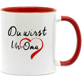Du wirst UROMA, Tasse in hochwertiger Qualität und beidseitig bedruckt. Die schönste Art etwas zu sagen. Ein tolles Geschenk für die künftige Ur Oma. (Rot)
