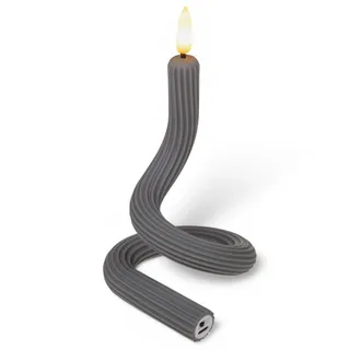 Flexible LED Kerze aus Silikon – Biegsam & formbar – Flackereffekt Warmweiß – Wiederaufladbar – LED-Stabkerze für Tisch, Regal & Fenster (Grau - diagonales Rillenmuster, Ø1,8cm x 41 cm biegsam)