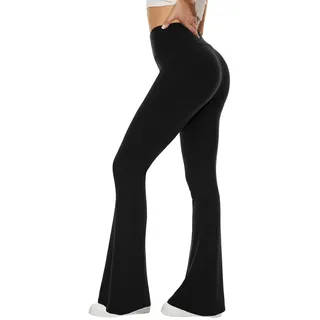 Sundwudu Schwarze Yogahose für Damen – weiche, hohe Taille, Bootcut-Leggings, hohe und Lange Palazzo-Hose für Damen, 1-schwarz, S