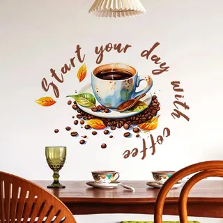 COVPAW Wandtattoo Kaffee Zeit Kaffee Becher Tasse Wandaufkleber Selbstklebend Ecke Cafe Cappuccino latte macchiato Espresso Wohnzimmer Küche Wandsticker Wanddeko (COFFEESTART)