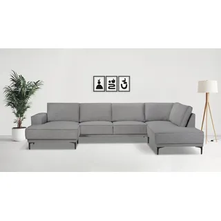 OTTO home Wohnlandschaft »XXL Sofa Oland, Struktur, Flachgewebe, Luxus-Microfaser, Boucle« U-Form, 345 cm, Wellenunterfederung, Skandi-Design, Metallfüße, grau