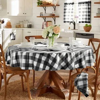 Elrene Farmhouse Living Tischdecke Buffalo kariert, Baumwolle, schwarz/weiß, 70" Round (Tablecloth)