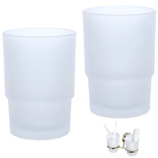 Topsky 2er Set mattierte Glas Zahnputzbecher 230ml | Mattiertes Glas, 230ml, stapelbar, wandmontierbar als Zahnbürstenhalter, stilvolles Badzubehör für Erwachsene und Kinder