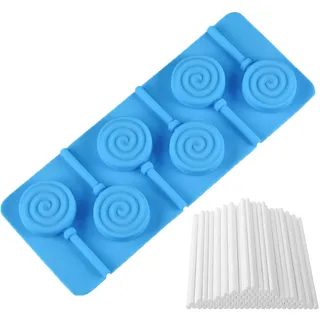 WishesMar Silikonform für Cake Pops Lollis Form einer Spirale Flexible Backform für Lutscher Herstellen - Antihaft Küche Silikon Form mit 50 Sticks für Schokoladen, Bonbons, Pralinen, Lollipop