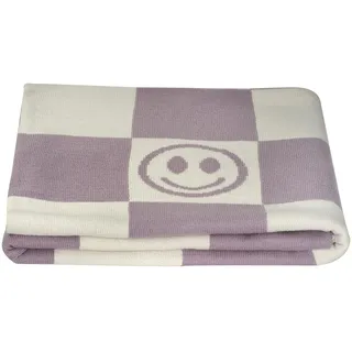 Kindsgut Kinderdecke Baby Baumwolle 80x100 cm, Smiley, Flieder | Gestrickte Kinderdecke, Kuscheldecke für Kinderwagen, Bett und Autositz, waschbar bei 30 °C, Unisex, Geschenk zur Geburt
