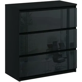 Kommode mit 3 Schubladen Sideboard Schwarz Hochglanz Anrichte holz 70 cm