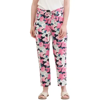 TOM TAILOR Damen Loose Fit Cropped Hose, pink colorful floral design, 44/28