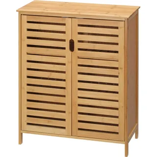 Badezimmerschrank Badschrank Beistellschrank mit 2 Lamellentüren, 2 Innenregalen, Bambus Aufbewahrungsschrank für Badezimmer, Wohnzimmer 68 x 32 x 86 cm Natur Aosom