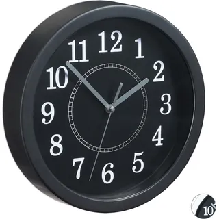 3 x Wanduhr rund, kleine Uhr zum Aufhängen, klassisches Design, batteriebetrieben, Sekundenzeiger, Uhr, Ø 20 cm, schwarz - Schwarz