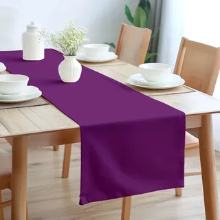 Encasa Table Runner Größe 32x150 cm | Baumwoll -Leinwand Stoff | Lila Solid Color | Waschbarer und dauerhaft