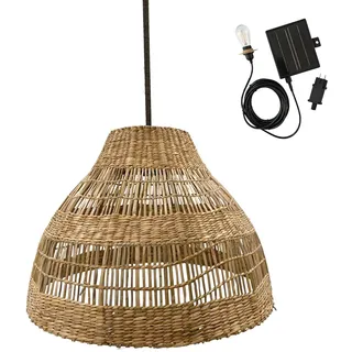 Lumisky Merida Solar Hängeleuchte aus Meeresgras mit Hybridkabel Netz- und Solarkabel, 5 m Länge
