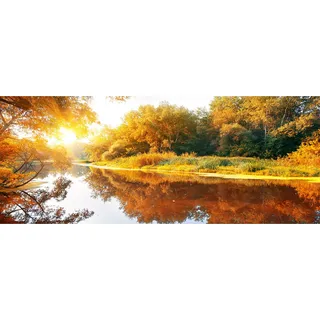 Tulup® Küchenrückwand Spritzschutz aus Glas -125x50 -Spritzschutz auf gehärtetes Glas Deko Landschaften Fluss im Herbst - Orange