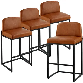 VEVOR Barhocker Thekenhocker 4 Stk. (925 mm hoch) Küchenstuhl aus PU-Leder mit Rückenlehne & Metallrahmen, Bistrostuhl (149,7 kg belastbar) Küche Esszimmer Bar Kücheninsel Barstuhl Braun