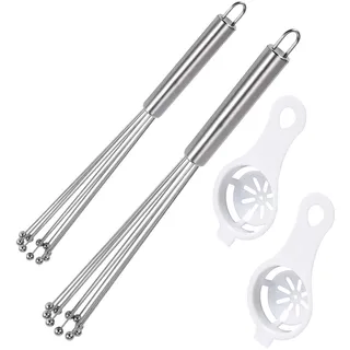 2 Stück 304 Edelstahl Kugelbesen Schneebesen-Set und Eigelb Trennzeichen, Schneebesen Edelstahl -Kugeln, Draht Ei Schneebesen Set für Kochen, Mischen, Schlagen, Rühren