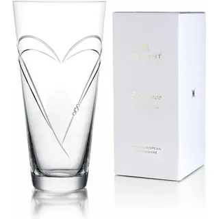 Brilant Heart in Heart Glasvase Zylinder - Blumenvase Modern mit Doppeltem Herzmotiv und Premium-Kristallen, Bleifrei Vase Glas Groß, Geschenkfertige Verpackung, Handgefertigt in EU - 1 Stück, 25 cm