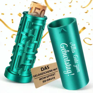 Anruzon Geldgeschenk Geburtstag, Kreative Labyrinthbox mit Spruch „Alles Gute zum Geburtstag!“ - 3D-gedruckte Geschenkbox Jahre für Männer & Frauen - Geldgeschenkbox für Scheine (Blau-Grün)