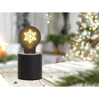 Kleine Tischlampe Beton Schwarz Ø 9cm mit Deko LED Glühbirne Schneeflocke Gold - Schwarz