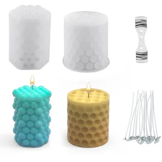 URAQT Kerzenform, 2 Stück DIY Kerzen 3D Handgemachte Kerzengießform, Antihaft Bubble Candle Silikonform, Silikon Kerzenwachs Formen, mit Kerzendocht und Dochthalter