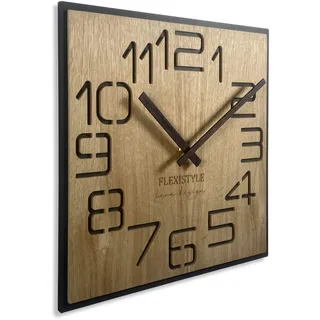 Flexistyle Moderne quadratisch große Wanduhr Holz ECO 50cm braun