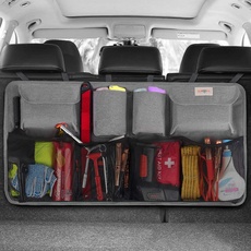 SURDOCA kofferraum organizer auto, 4. Generation 9 Upgrades - XL auto organizer, autotasche kofferraumtasche, auto zubehör innenraum mit deckel, platzsparend Experte, Grau plus Größe