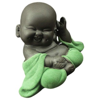 Milisten Mini-Keramik-Buddha-Figur, Mönch, Tee, Haustier, Miniatur-Buddha-Statue, chinesische Maitreya-Feng-Shui-Ornamente für Zuhause, Büro, Tischdekoration (grün)