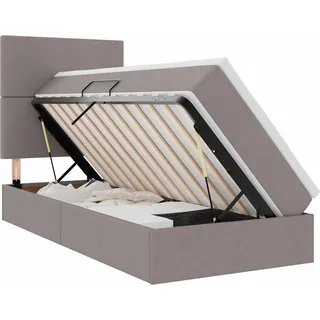 vidaXL LED-Speicherbett mit Matratze Taupe 90 x 200 cm Stoff - Taupe
