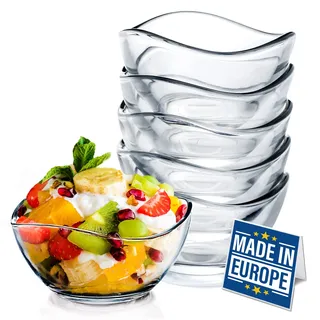 CRYSTALIA Premium Klein Glas Dessertschalen Set 6, 215 ml, 100% BLEIFREIE Glasschalen, Eisschale, Dessertbecher, Puddingschalen Glas Dipschale, Süßigkeiten, Stapelbare Servierschalen, Saucenschalen