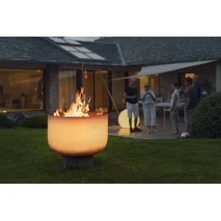 Feuerschale Glas QFlame 56cm Set, Sockel und Deckel aus Edelstahl