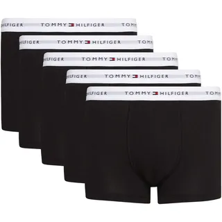 Boxer "5P TRUNK", Herren, Gr. XXL (56), 5 Stk., schwarz (schwarz, schwarz, schwarz, schwarz, schwarz), Jersey, Obermaterial: 95% Baumwolle, 5% Elasthan, TOMMY HILFIGER UNDERWEAR, kontrastfarbene Details, unifarben, körpernah, Unterhosen Boxer, mit Logobund, Topseller