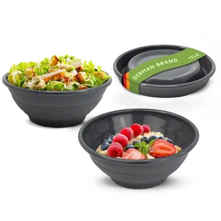 Coolinato Faltbare Schüssel aus Silikon, 16, 20 und 24 cm, grau, Faltschüssel zum Aufbewahren, Servieren und Frischhalten, Obst und Salat Schüssel für Küche und Camping