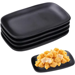 imposyu Servierplatten Rechteckig 4 Stück Vorspeisenteller Klein Rechteckige Teller Set Teller Schwarz Matt Platzteller Schwarz Matt Dessertteller für Dessert Snack Obst Beilagen
