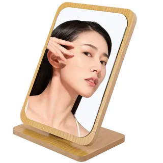 DIYCUT Verstellbarer Winkel Kosmetikspiegel zum Hinstellen, 22 x 16 cm Holz Makeup Spiegel, Tischspiegel Stehend mit Holzsockel, für Schlafzimmer, Badezimmer, Büros, Schulen