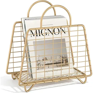 Zeitungsständer Metall modern Zeitschriftensammler Gold Zeitungshalter | Magazinständer Bücherregal Zeitschriftenhalter, Handtaschen-Design Magazinsammle für Büro Zuhause 31x30x15cm