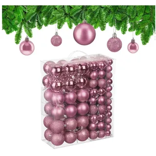 Relaxdays Weihnachtskugeln 138er Set, Rosa,Silber