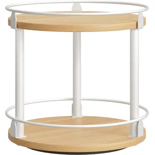 YATINEY Gewürzregal, 2-stufiger drehbarer Organizer, kreisdrehbares Lagerregal, kompakter Gewürzhalter mit Drehscheibe, für Küchentheke, Esstisch, Weiß und Natur XSR22WN