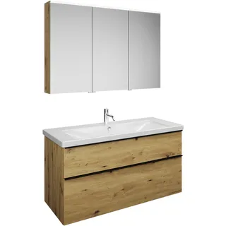 burgbad Eqio Set, bestehend aus Spiegelschrank rechts, Keramik-Waschtisch und Waschtischunterschrank, Breite 1230mm, SFAN123LF5662C0001G0252, Farbe: Eiche Dekor Urban / Eiche Dekor Urban, Griffleiste