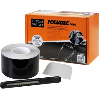 Foliatec Chrome Out Set Auto Zierleisten Folie Zierstreifen zum Folieren von Auto Chromleisten, schwarz glänzend, 15m x 5cm