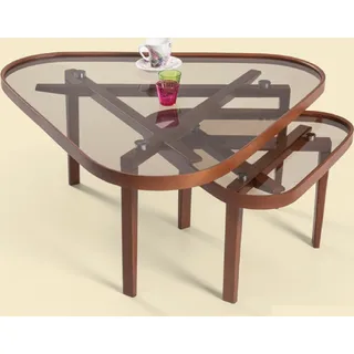 Robuster Couchtische Set Designer Dreieckige Luxus Holz Möbel JVmoebel - Braun