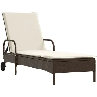 vidaXL Sonnenliege mit Rollen und Auflage Braun Poly Rattan - Weiß