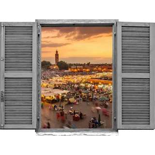 Queence Wandtattoo »Marktplatz« Wandsticker, Wandbild, selbstklebend, 3D, Fenster, bunt